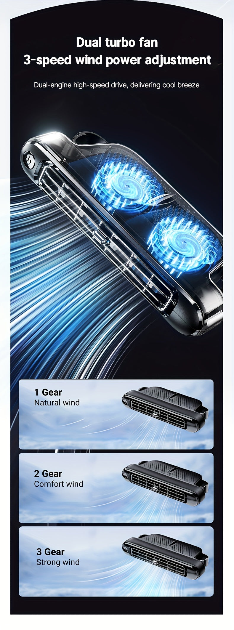 Ventilador de carro USB – Refrigeração Direta para Encosto e Cabeceira