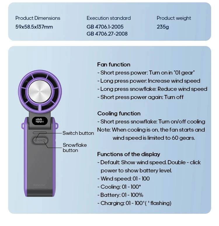 Ventoinha portátil Ice-cool